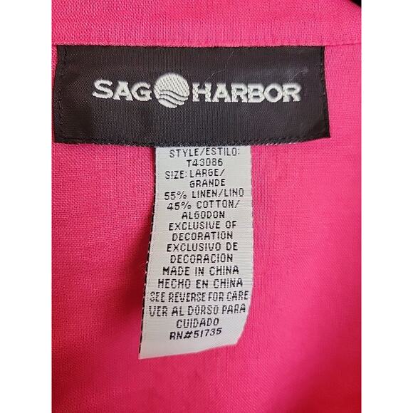 Sag Harbor Pink Linen Blend Button Front Short Sleeve Top Women's Size Large - Picture 3 of 7